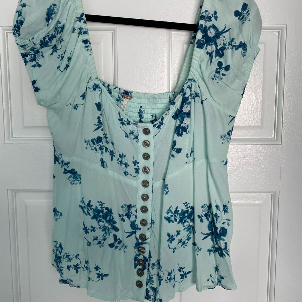 Free People Women's Blouse: Close To You Teal/Blue